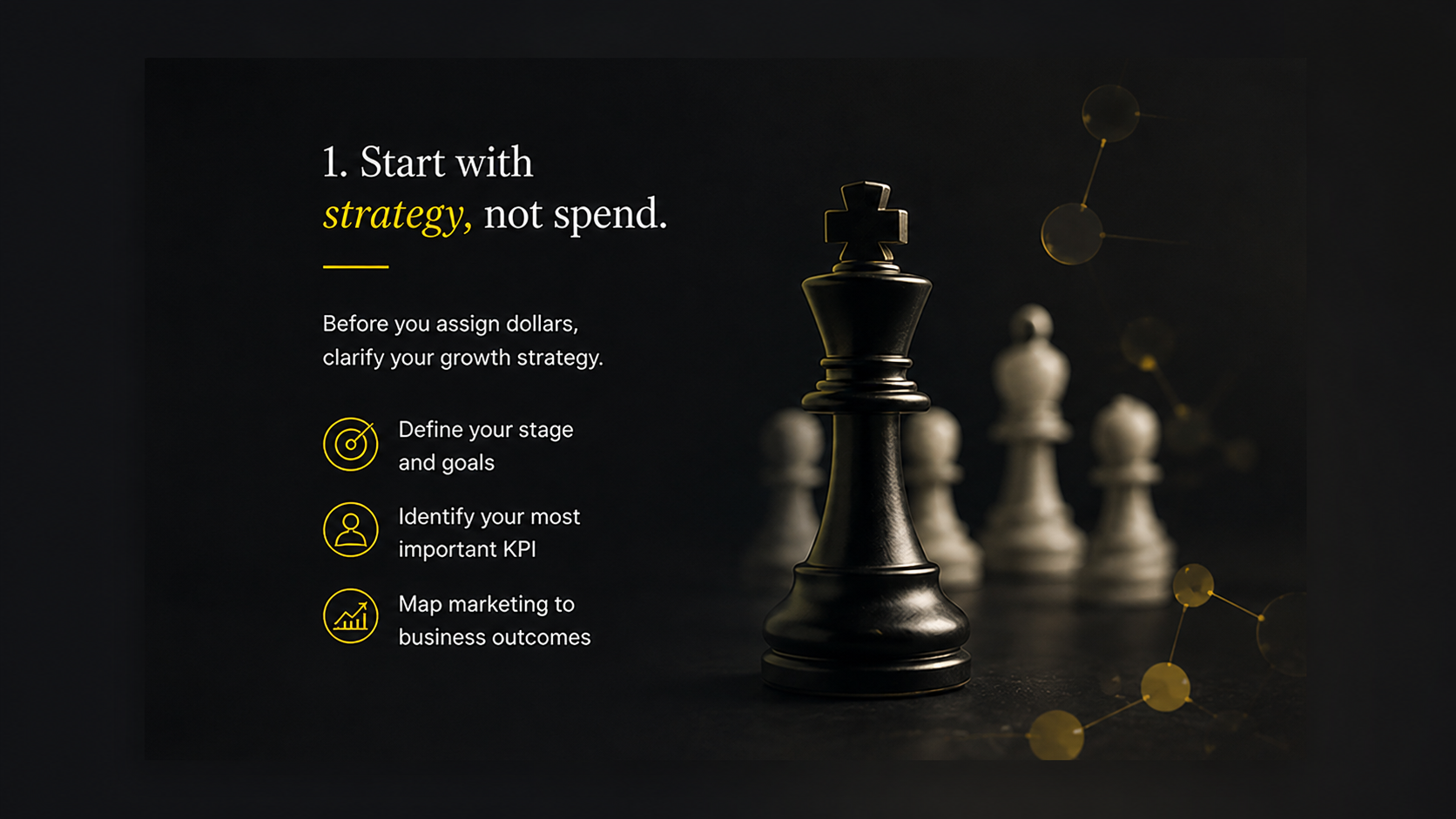 Black chess king representing strategy-first marketing decisions before assigning a CPG marketing budget.