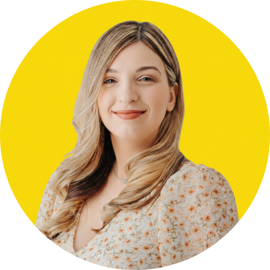 Headshot of Katherine Wainwright on yellow background