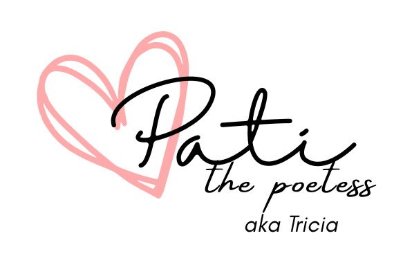 A pink sketched heart behind the text "Pati the poetess aka Tricia" in black cursive font.