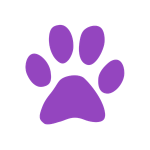 Purple paw print on a black background