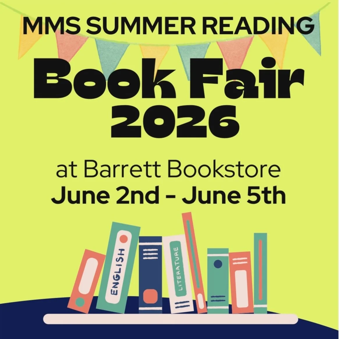 📚☀️MMS Summer Reading Book Fair is BACK!

It&rsquo;s time to stock up on MMS summer reading books for your student! Come to @barrettbookstore_ during regular store hours from June 2nd thru June 5th and mention ⭐️MMS⭐️ to send 20% of all sales procee