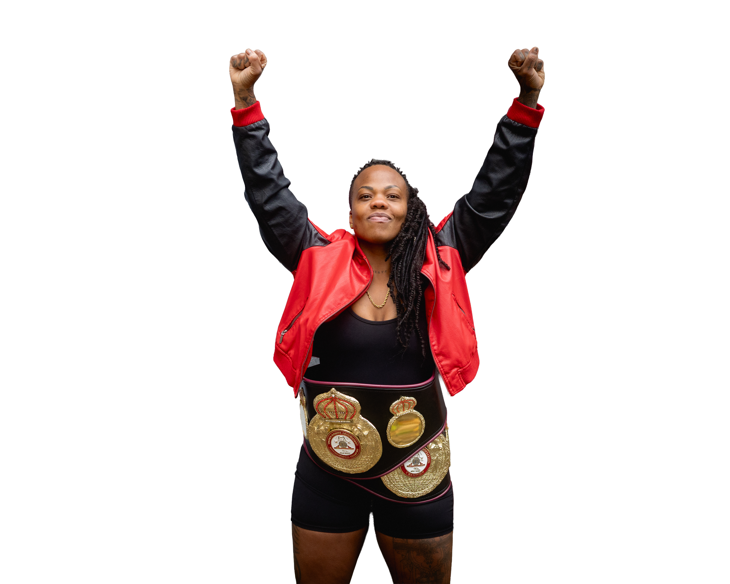 Natasha “The Nightmare” Spence standing with hands raised as a Canadian world champion boxer.