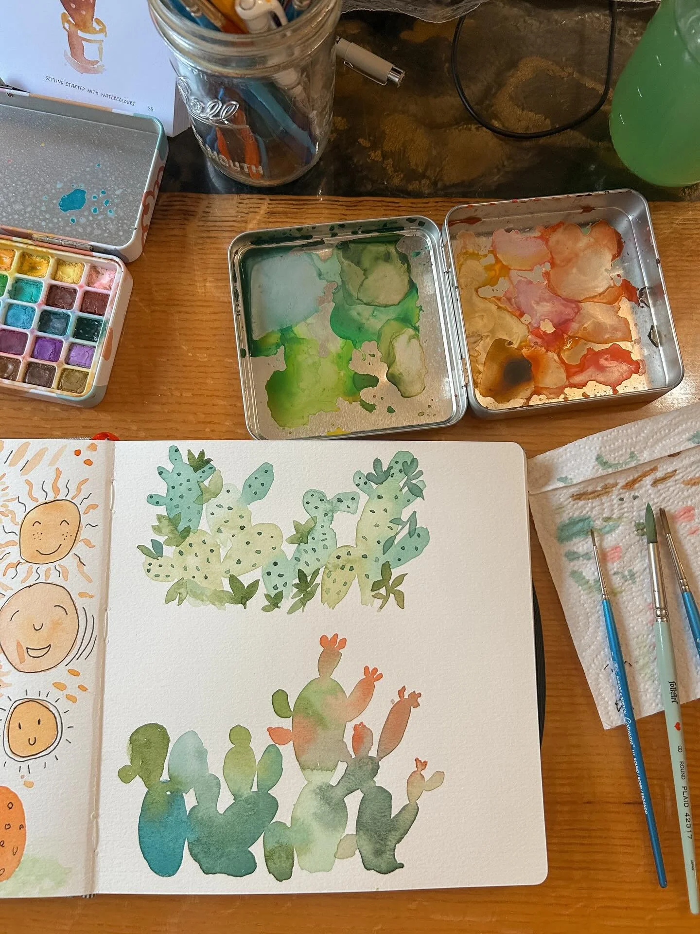 Here are some of the first pages from my watercolor sketchbook. I am soooo glad I got one of these because it has seriously taken the pressure off as a beginner. 

I&rsquo;m still mostly in the &ldquo;try recreating what I see&rdquo; mode but I think