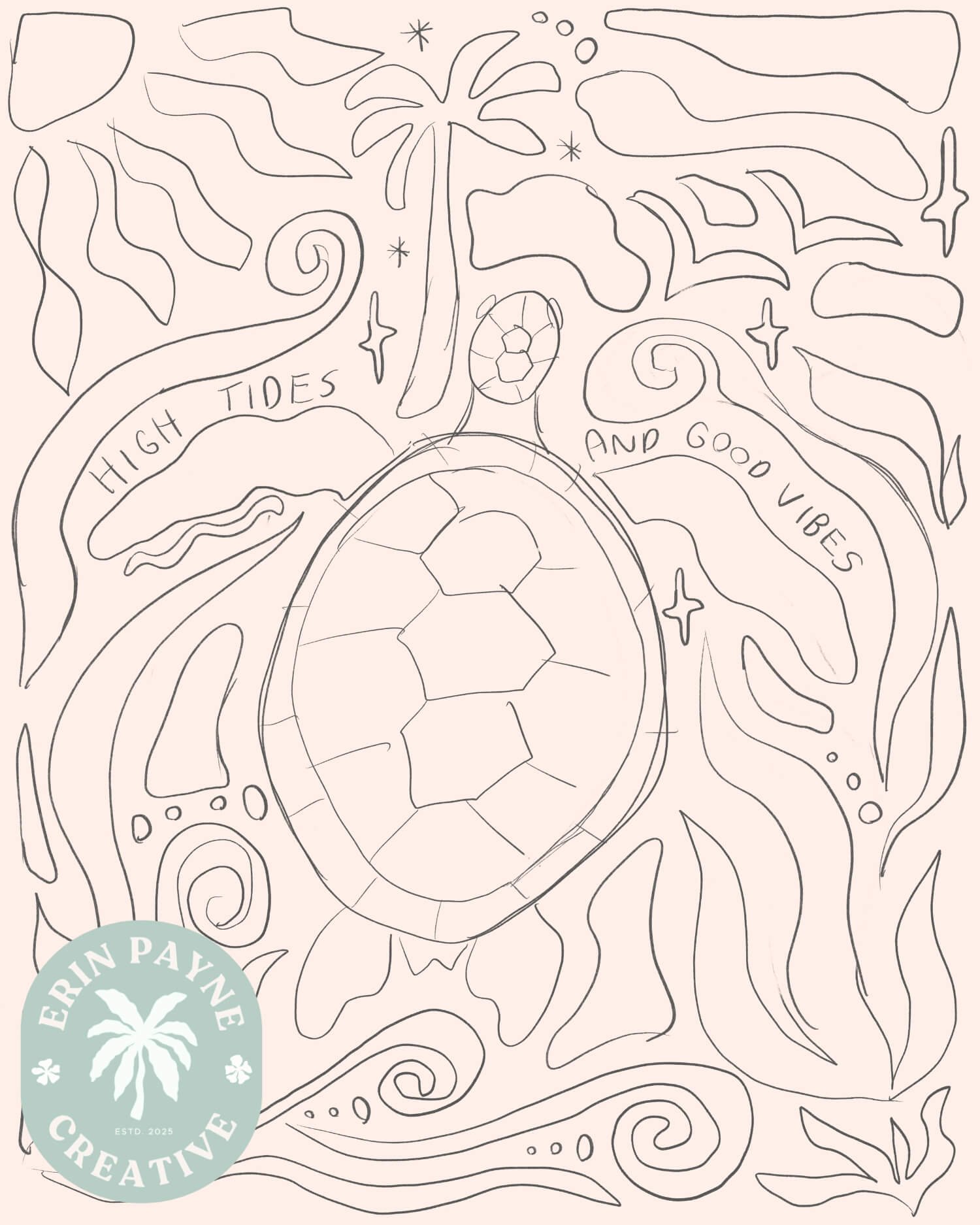 Procreate sketch of turtle illustration.