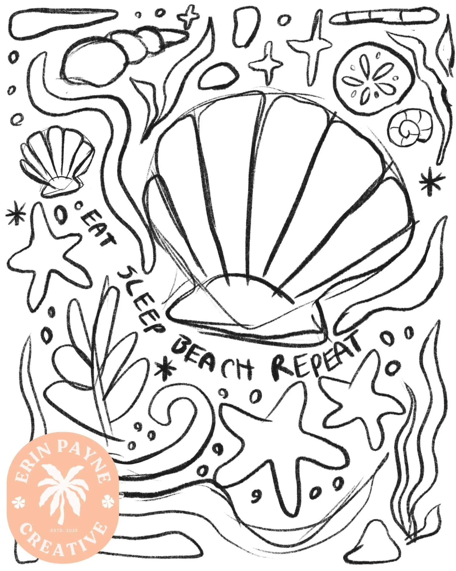 Procreate sketch of shell illustration.
