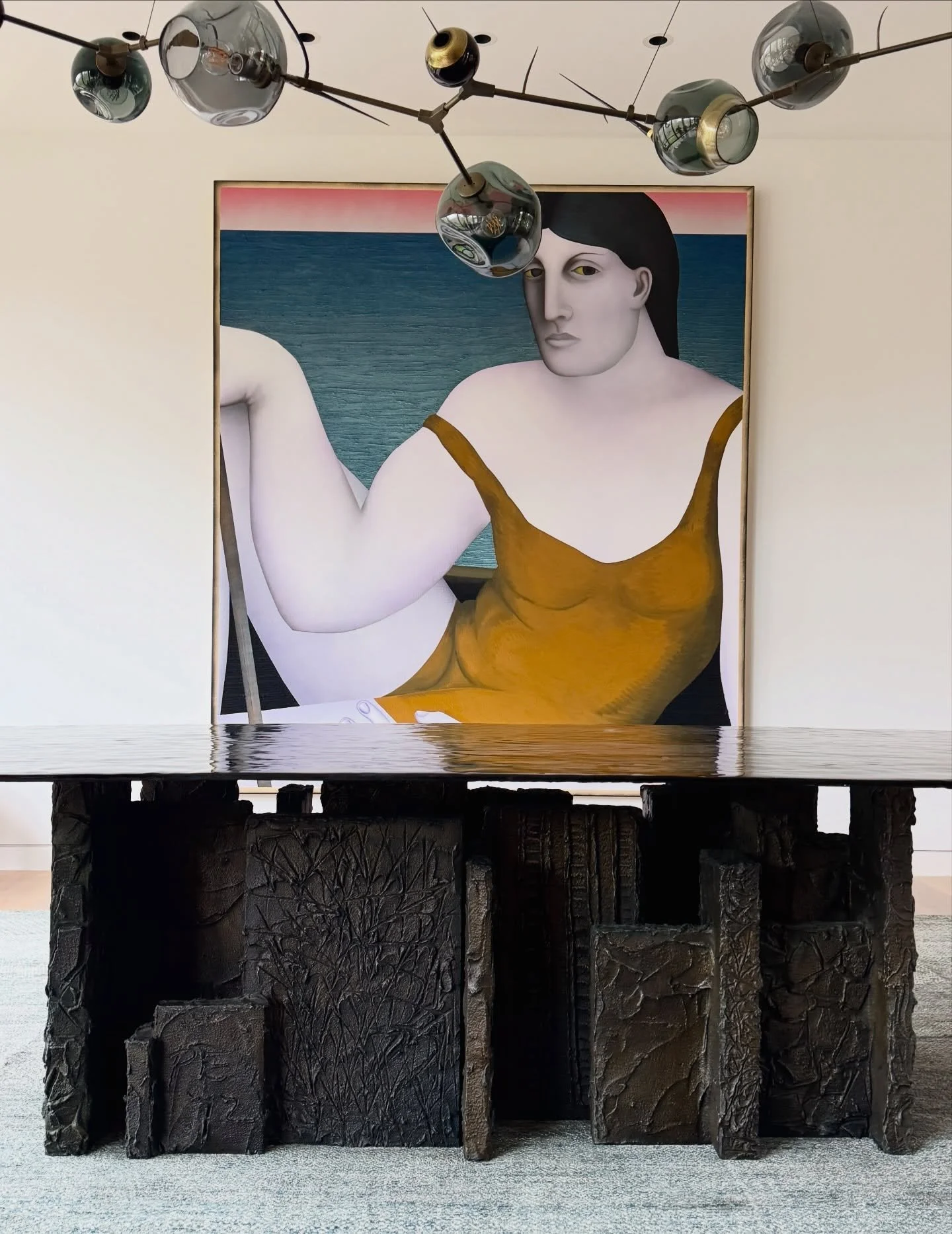 On site. Install of this unusually large and rare #brutalist &ldquo;skyscraper&rdquo; base by #paulevans with custom designed smoked glass top to match by @signature_art_glass