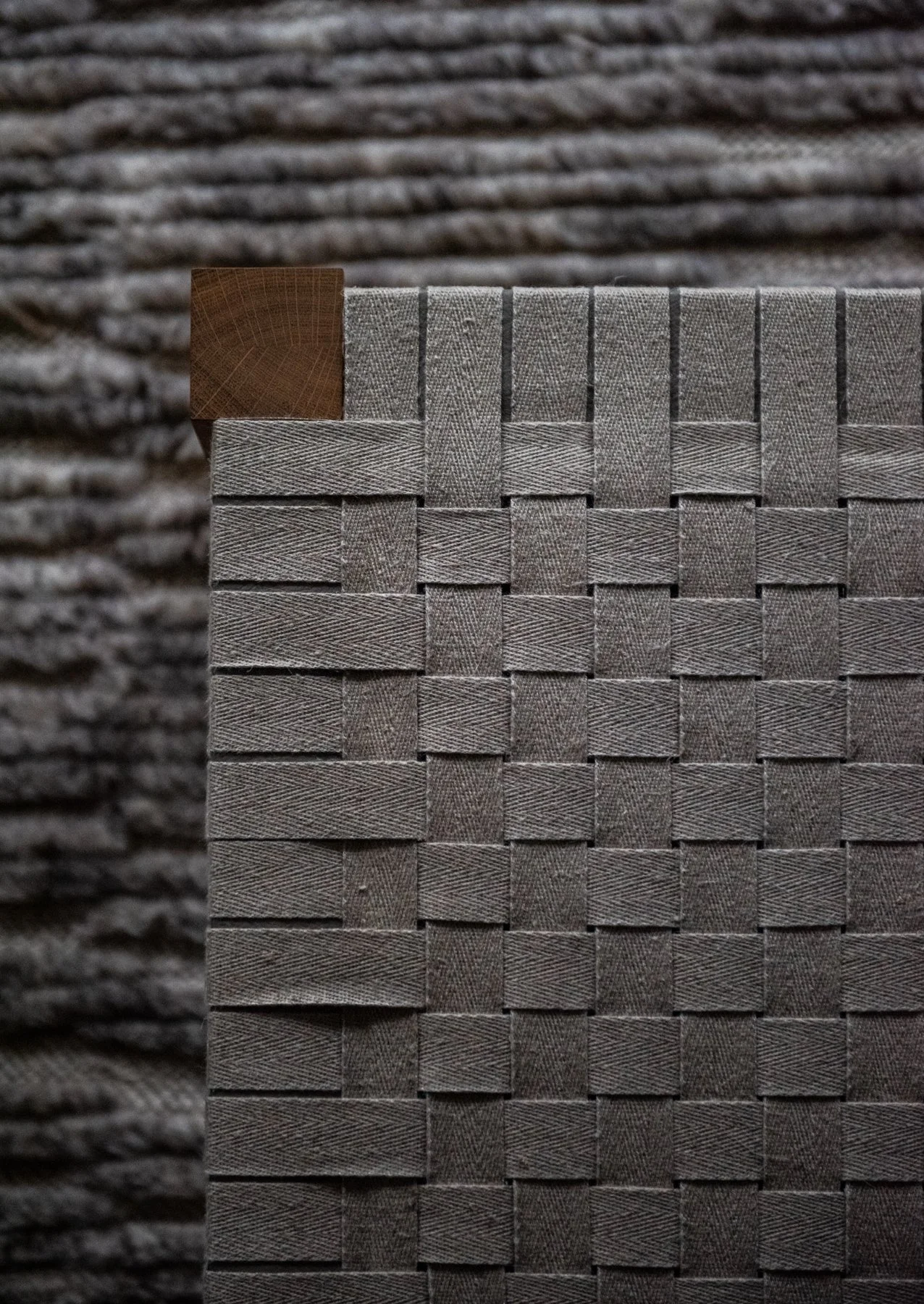 Custom woven bench seat with textile strap detailing in modern luxury interior furniture design e15