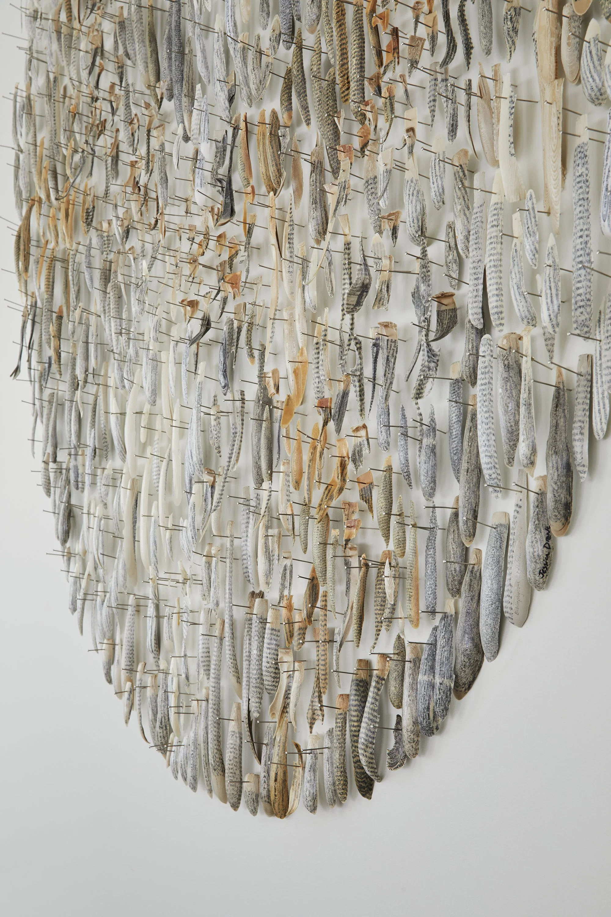 Large contemporary wall sculpture made of layered natural elements. interior galleri urbane, jessica drenk