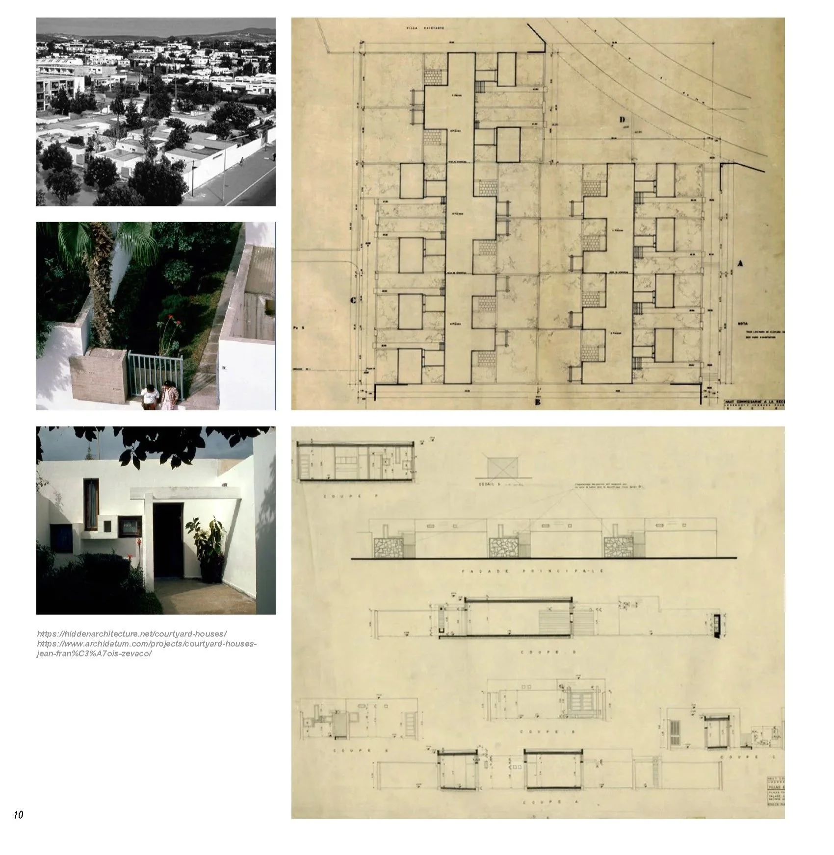 Courtyard housing precedents illustrating how enclosed outdoor spaces generate shaded microclimates, promote cross-ventilation, and serve as social and environmental cores.
