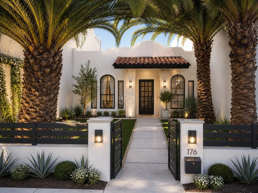 Design proposal for a full home remodel.

For this concept, the goal was to keep the character of the home while giving it a cleaner, warmer, and more updated feel.

The exterior keeps the Spanish-style influence but adds contrast, cleaner landscapin