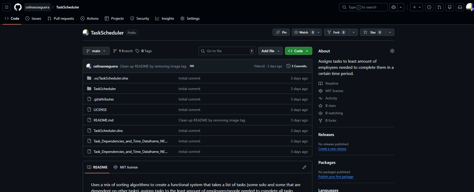 Developed program: Task scheduler