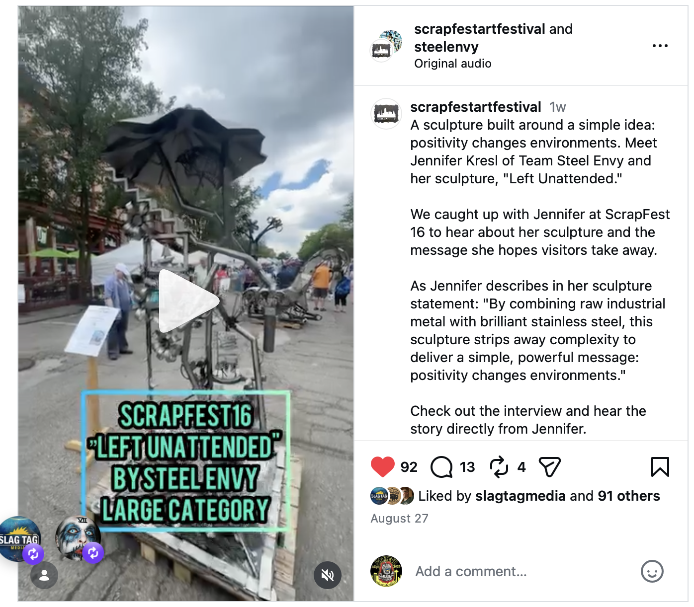 Short Interview From ScrapFest 16 w/ Jennifer Kresl of Team Steel Envy w/ sculpture "Left Unattended"
