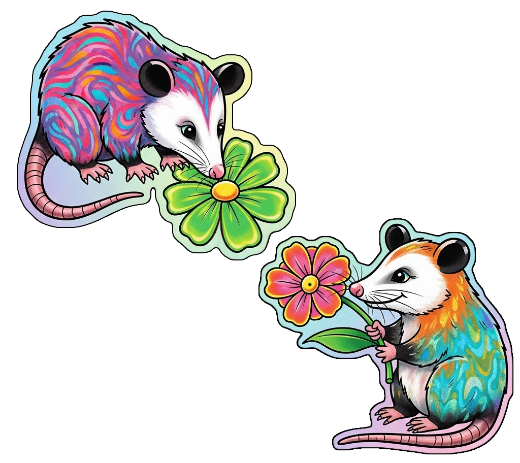 Possums Smelling Flowers Stickers