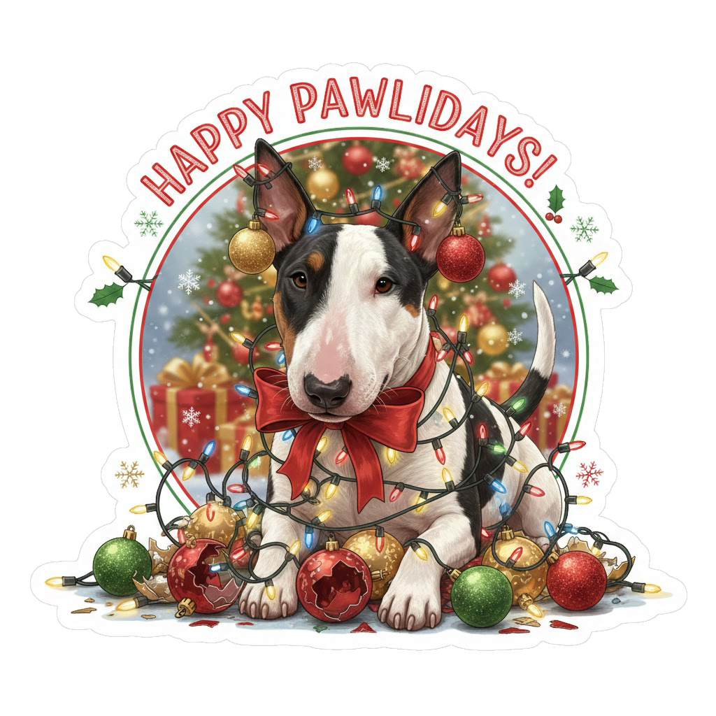 Happy Pawlidays Bull Terrier Sticker
