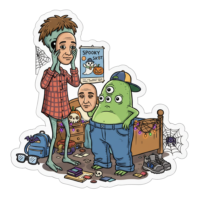 Aliens Go Trick or Treating Sticker