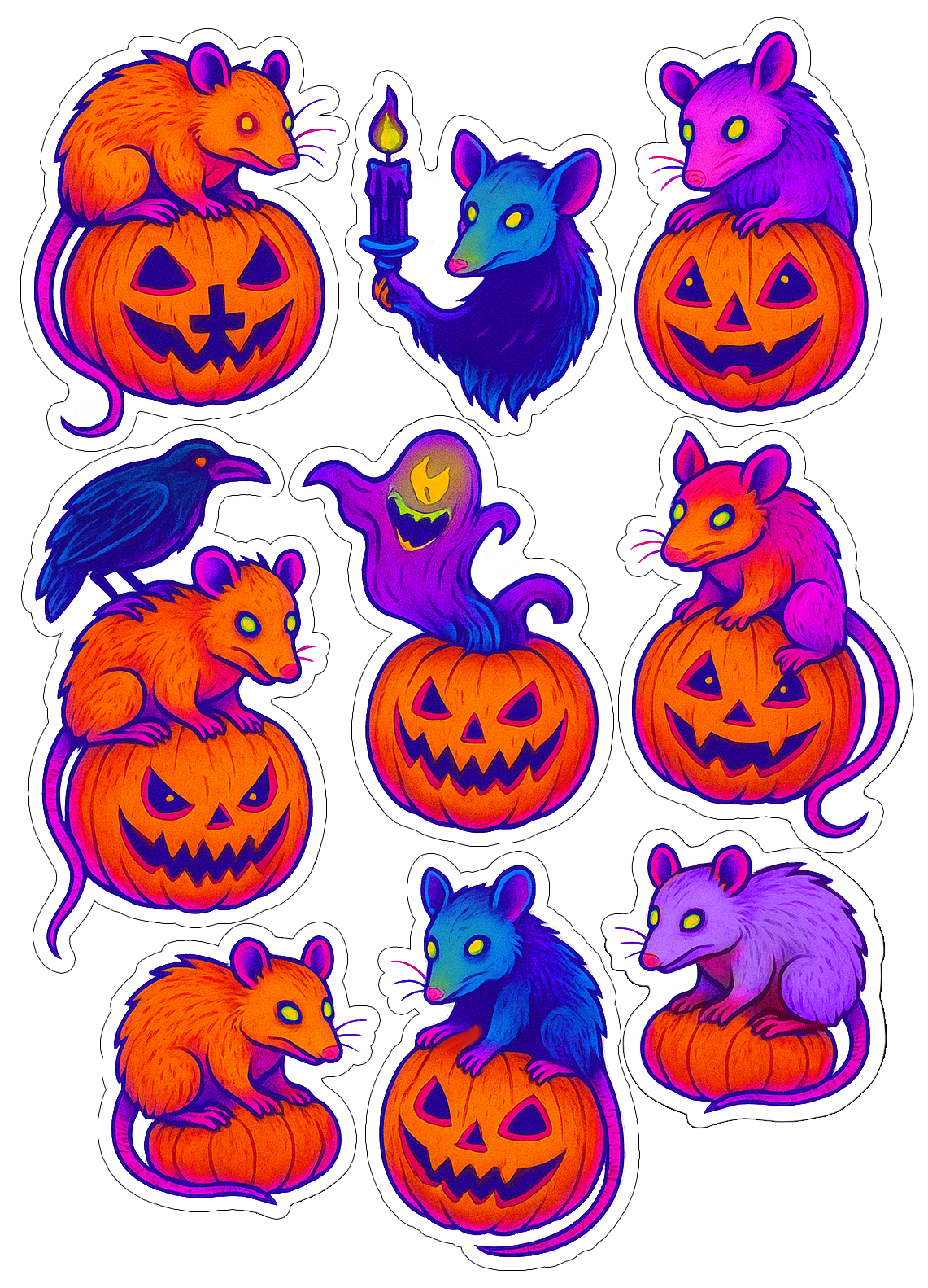 Halloween Rat Raven and Ghost Sticker Set