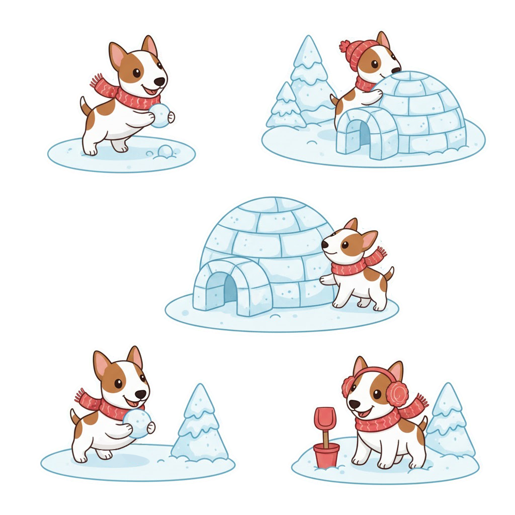 Bull Terriers Winter Wonderland Playtime Sticker Set