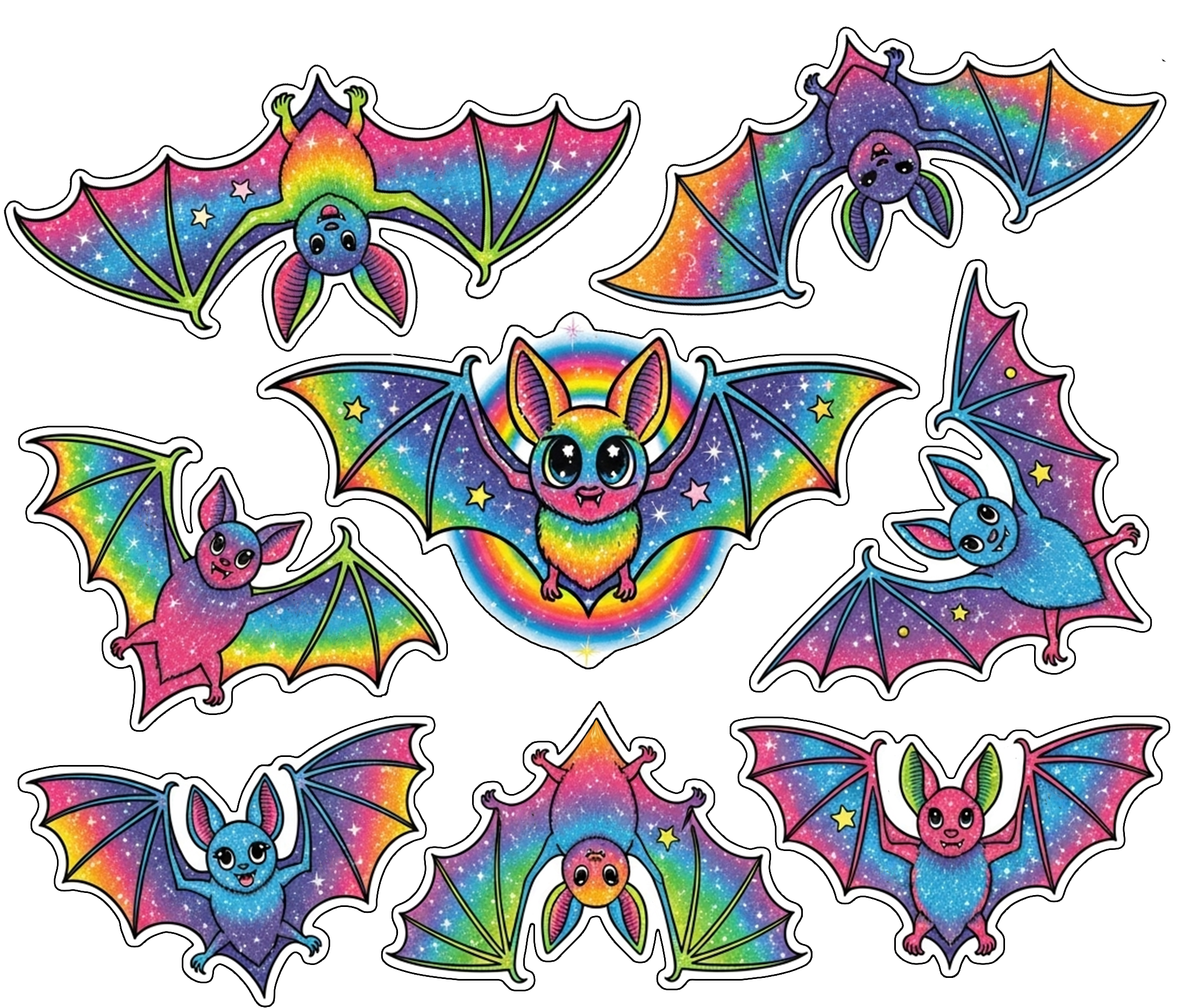 Friendly Rainbow Bat Stickers