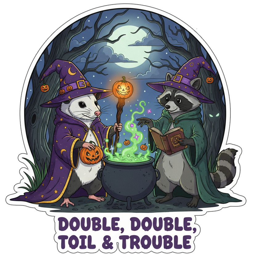 Spell Casting Racoon and Possum Sticker