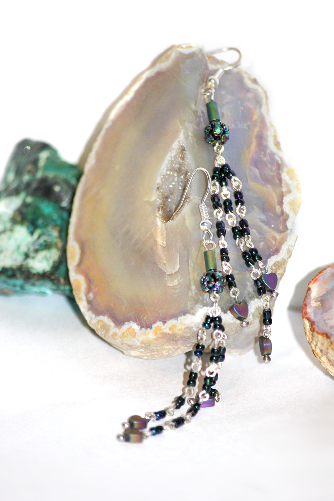 Silver Plated Chandelier Heart Earrings