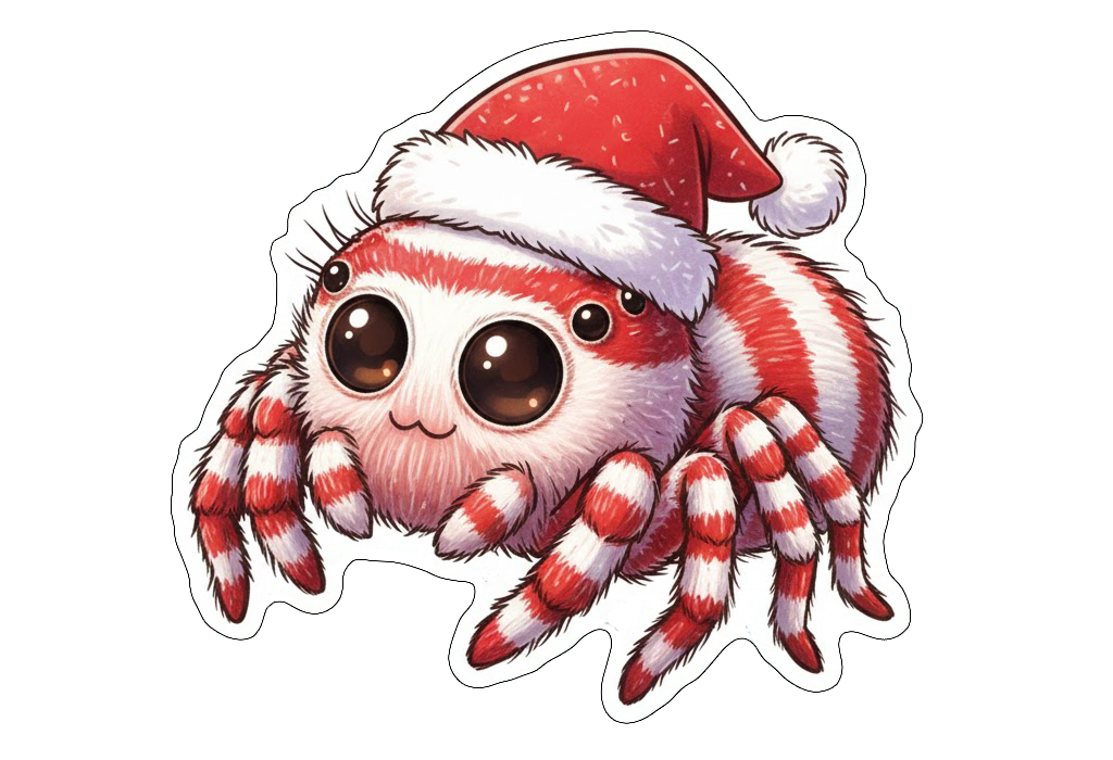 Peppermint Candy Cane Jumping Spider Sticker