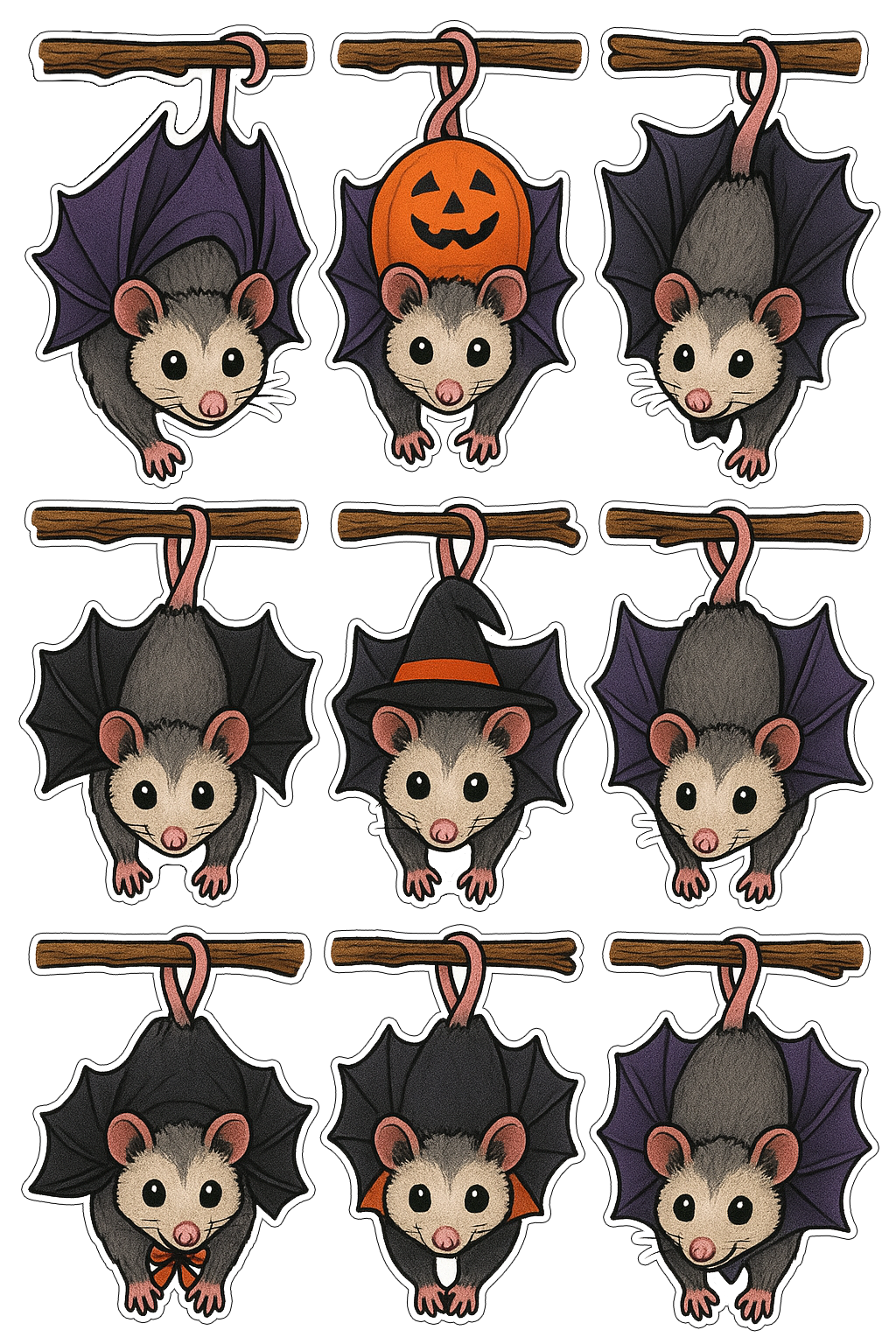 Halloween Possum Bat Sticker Set
