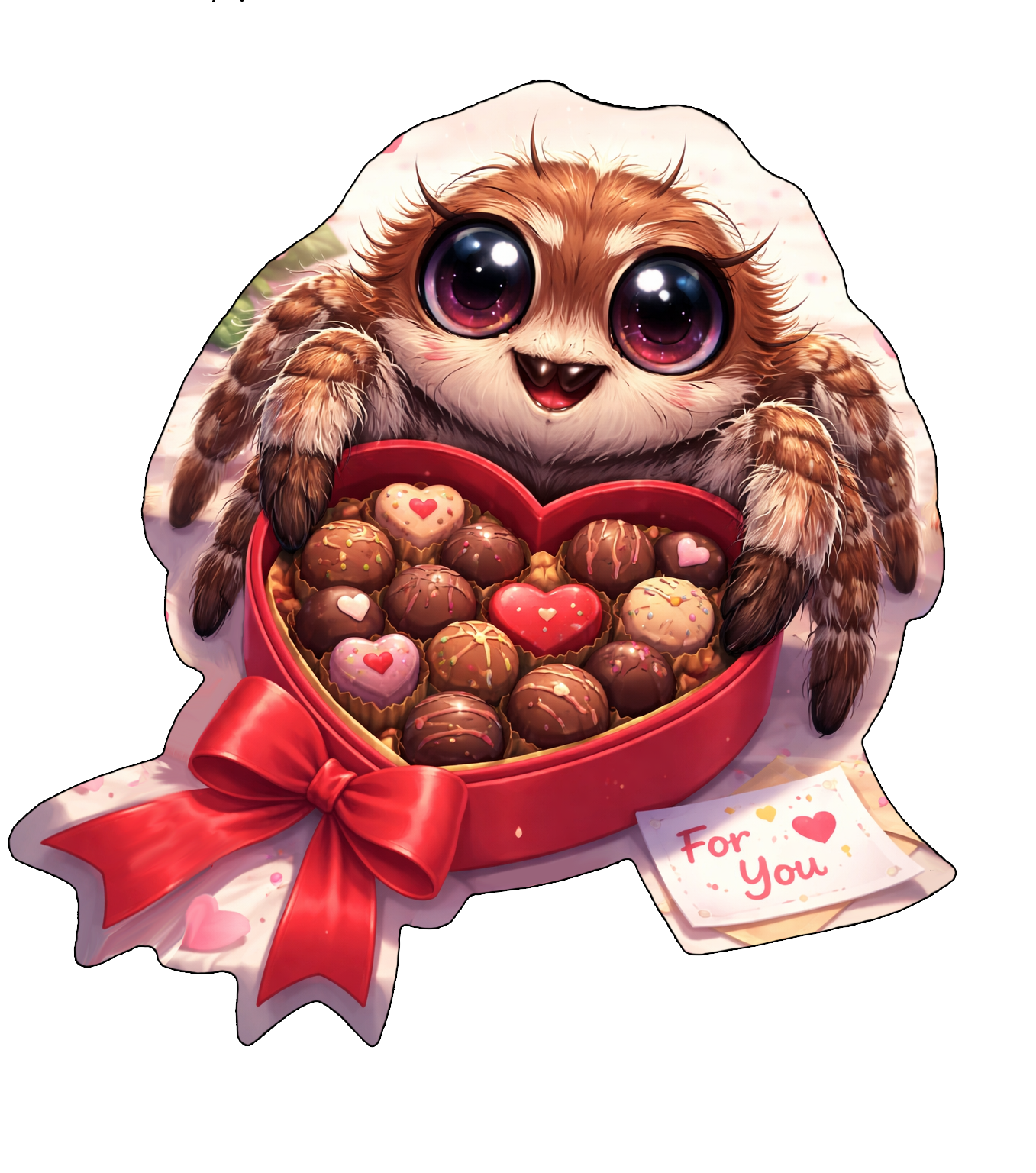 Cute Cartoon Spider Valentine Chocolate Heart Box Graphic Art Sticker