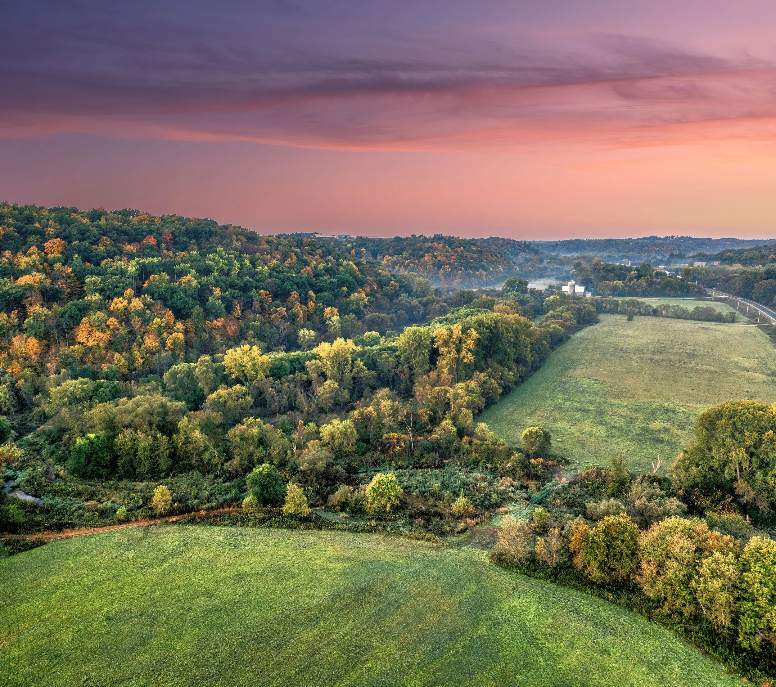 Aerial view of the Chevy Chase, MD area at sunset — eating disorder and anxiety therapy near Chevy Chase with Dr. Elizabeth Gordon, PsyD