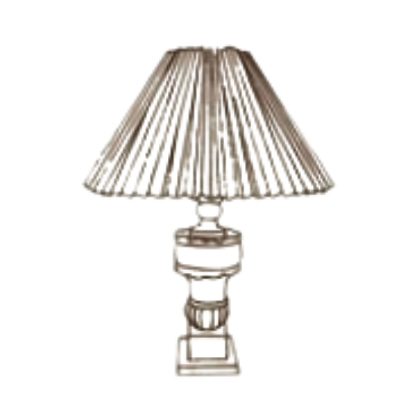 Table lamp with a pleated fabric lampshade and a decorative base.
