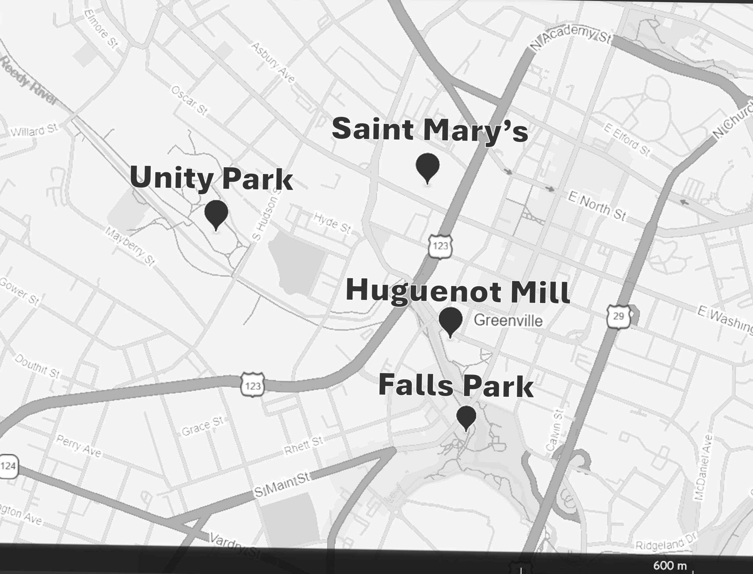 Map of Downtown Greenville Area