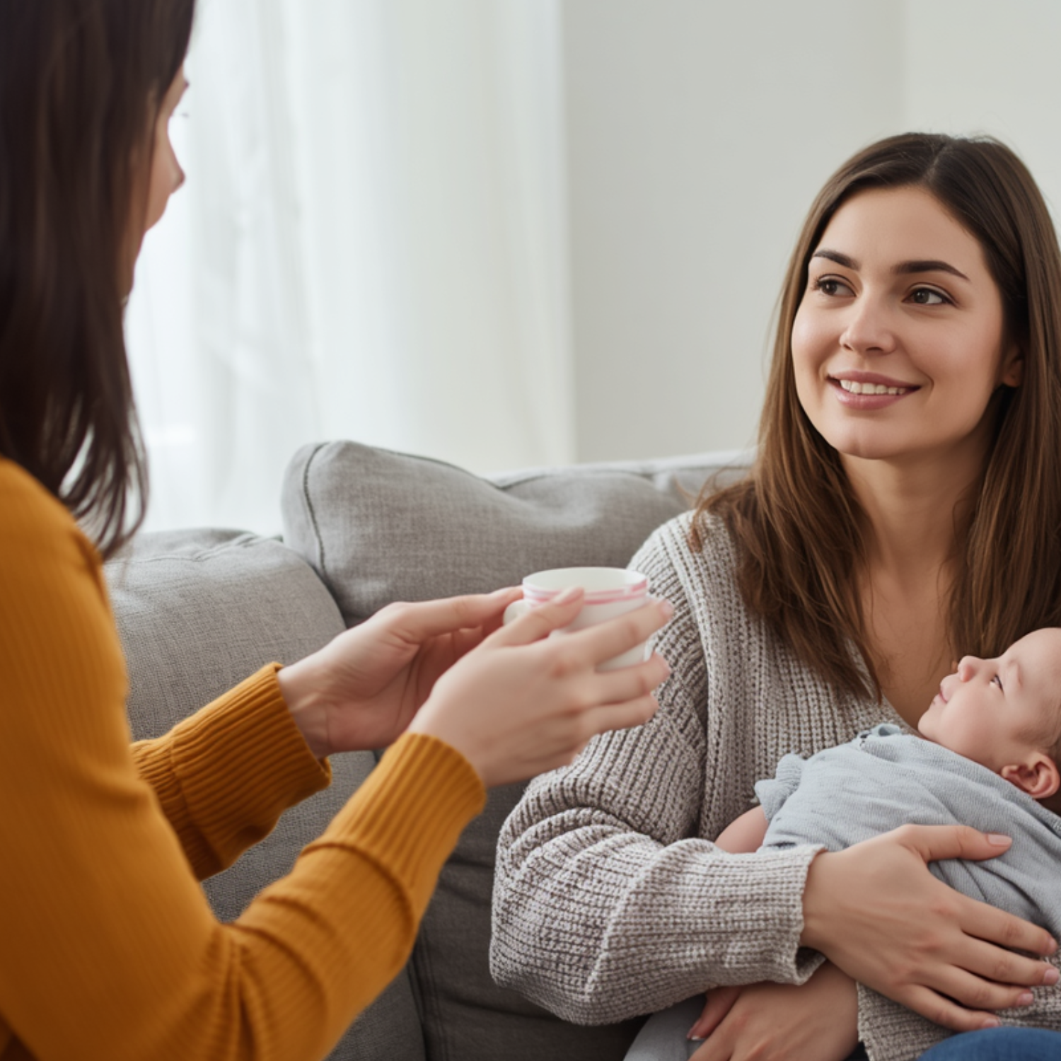 Jeune maman discutant avec son accompagnante périnatale