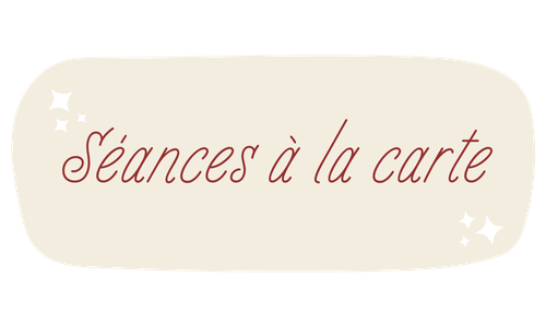 Logo avec texte 'Séances à la carte' en cursif marron clair sur fond beige avec petites étoiles blanches.