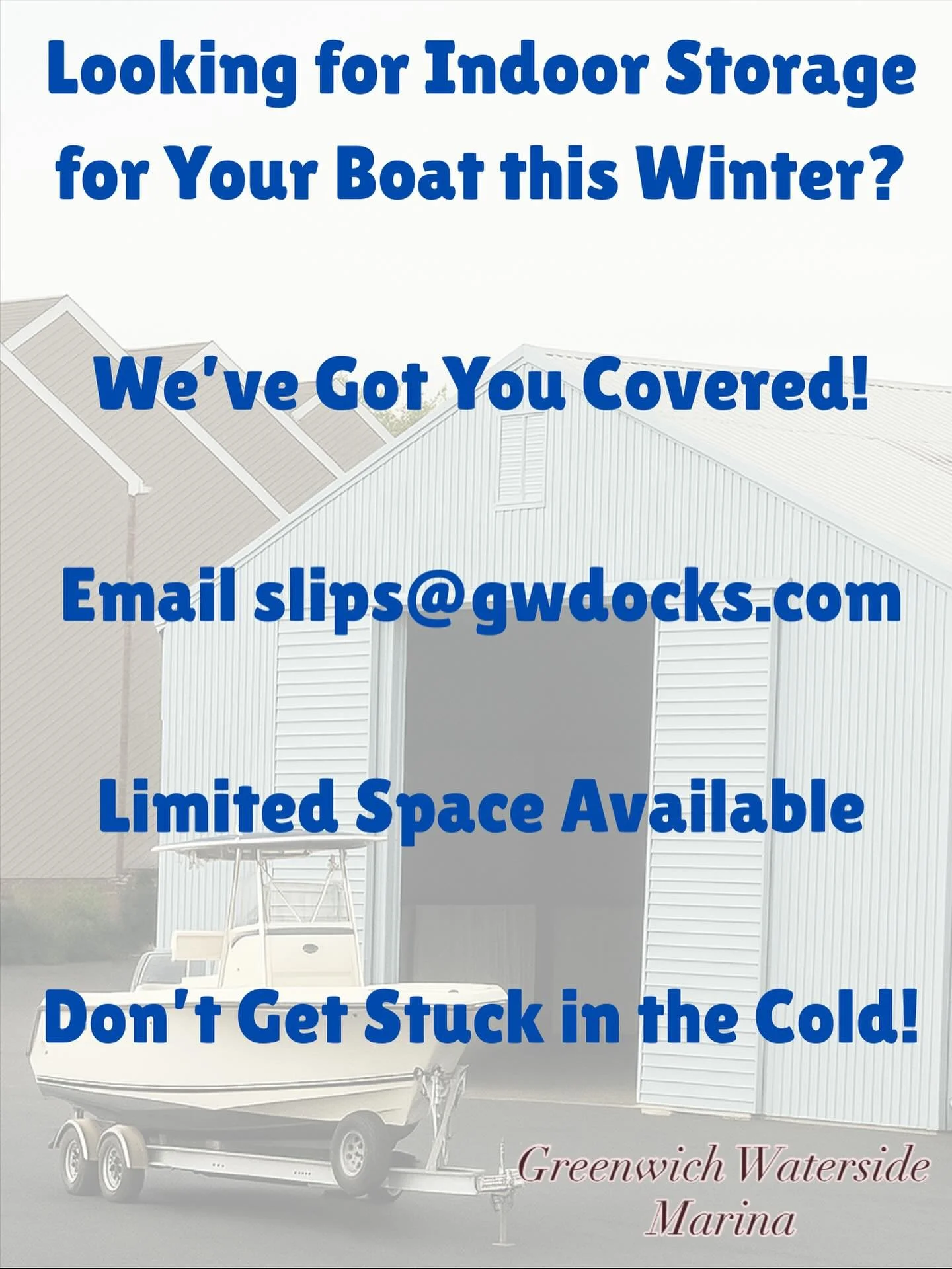 Your boat deserves more than shrink wrap. This winter, store it indoors and enjoy peace of mind knowing your investment is protected!
Email slips@gwdocks.com to book your space today. #greenwichct #boatstorage