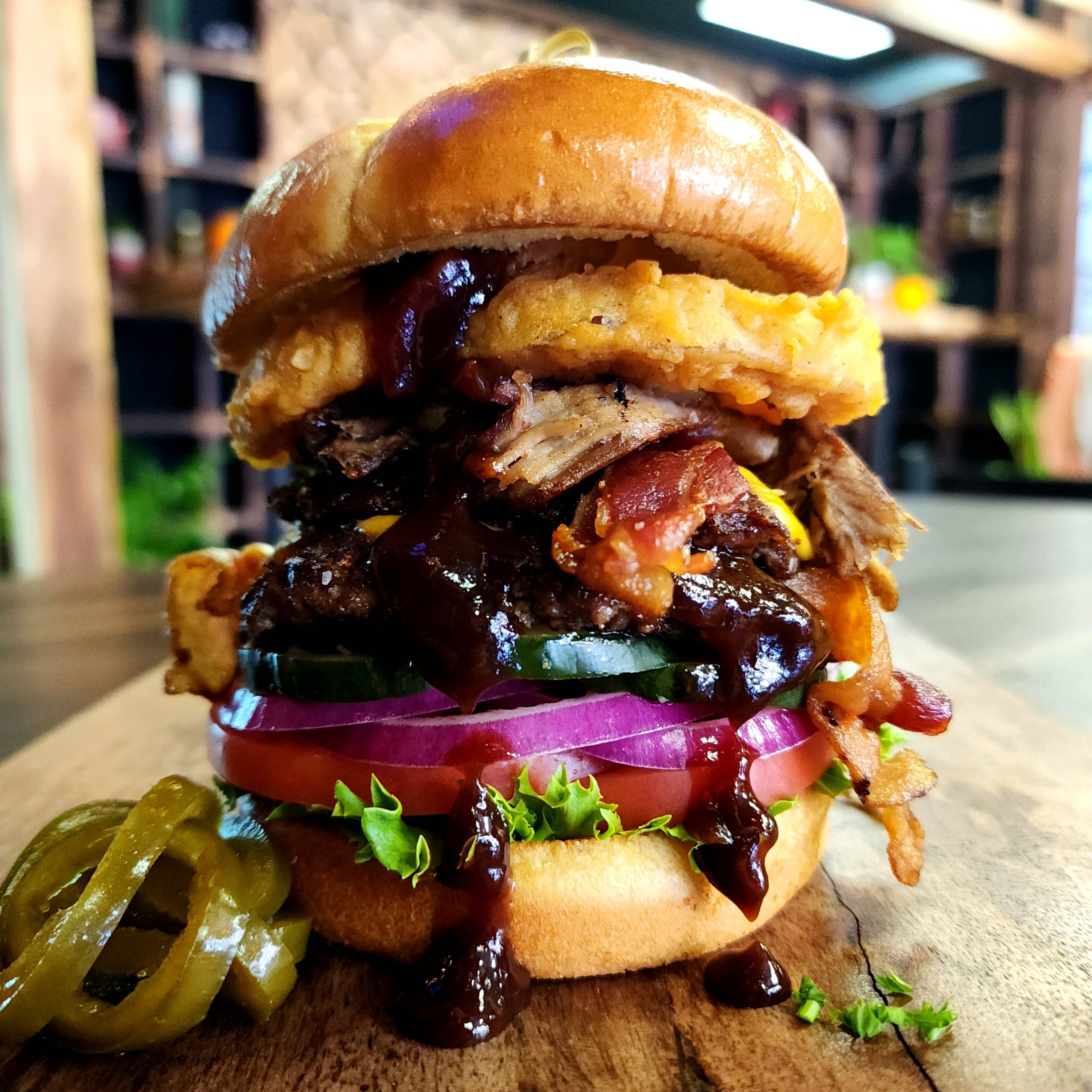 "Smokehouse" - Smoked Brisket, House Pickled Jalapenos, & Scratch Made Onion Ring