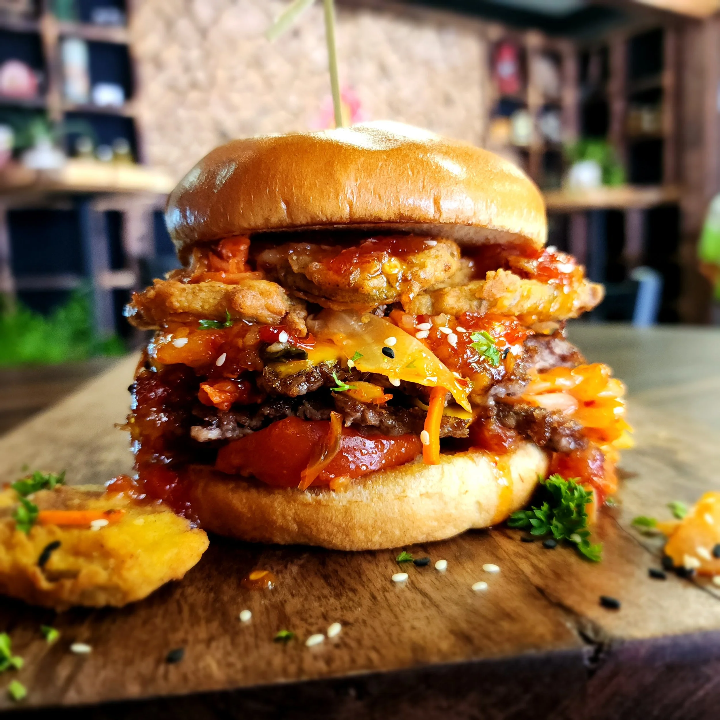 "Sticky Kimchi" - Kimchi, Fire Roasted Tomatoes, & Fried Butter Pickles