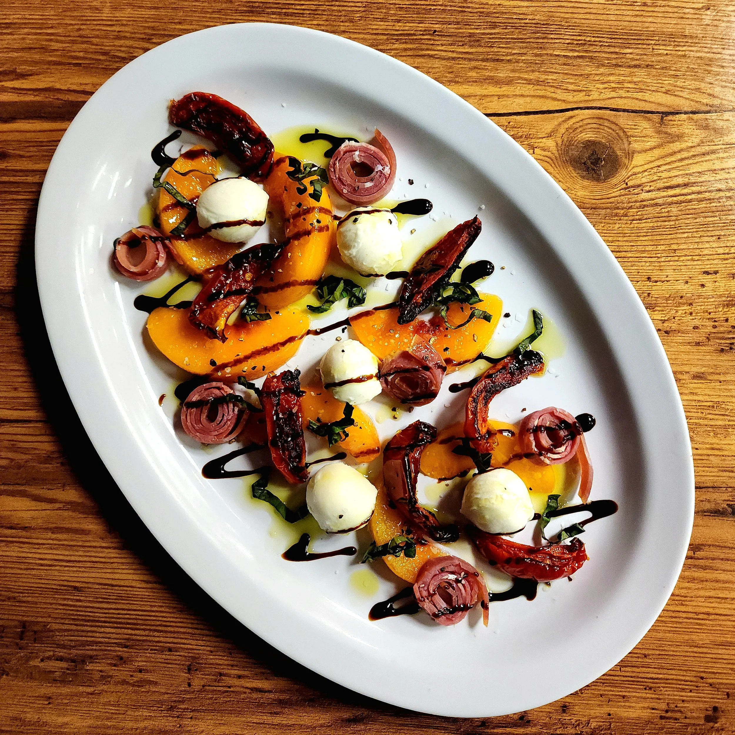 Pickled Peach & Prosciutto Caprese. 