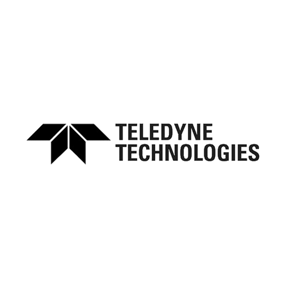 Black and white logo of Teledyne Technologies with a geometric symbol resembling three arrow shapes pointing downward.