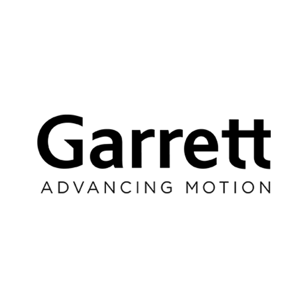 Logo for Garrett, with the tagline 'Advancing Motion' in black text on a white background.