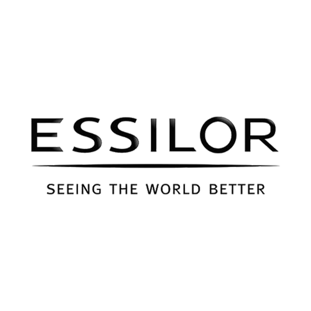 Essilor logo with the tagline 'Seeing the World Better' in black and white.