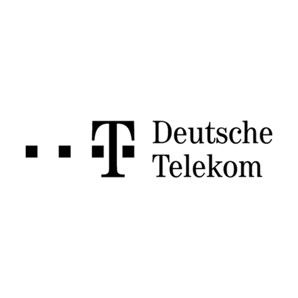 Deutsche Telekom logo with stylized 'T' and black dots.
