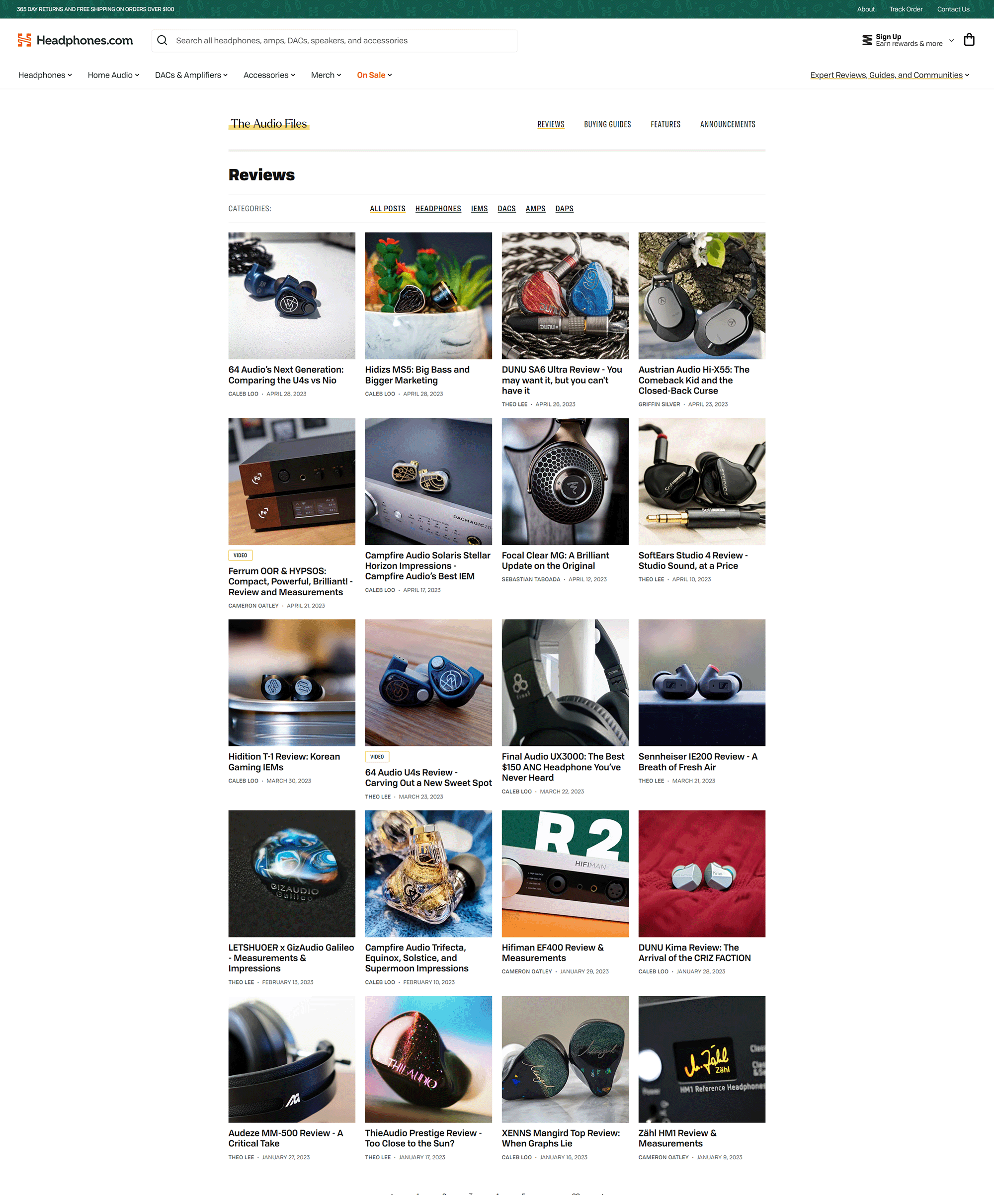 list of headphone reviews on headphones.com website