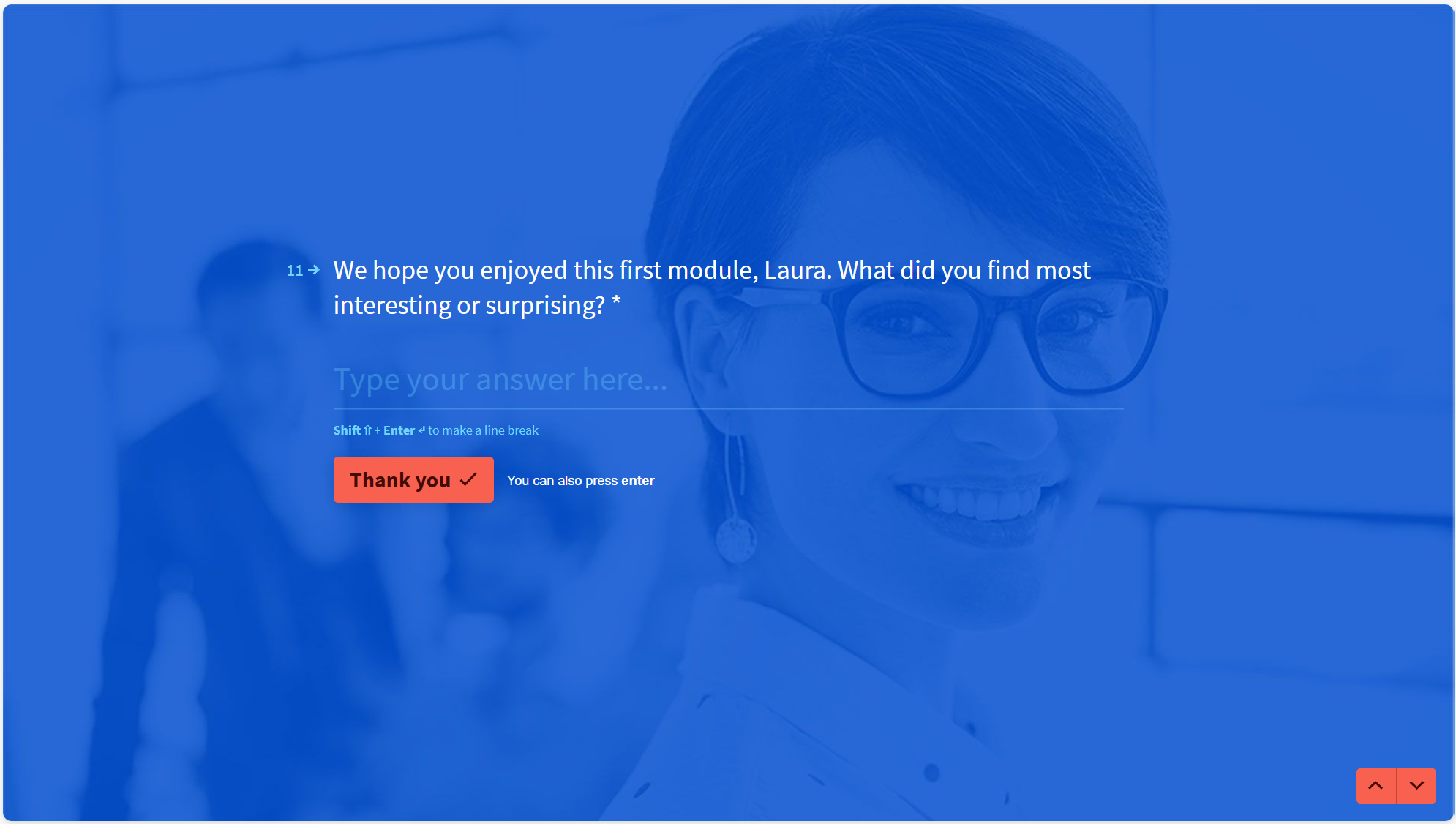 Quiz question asking people for open-ended feedback