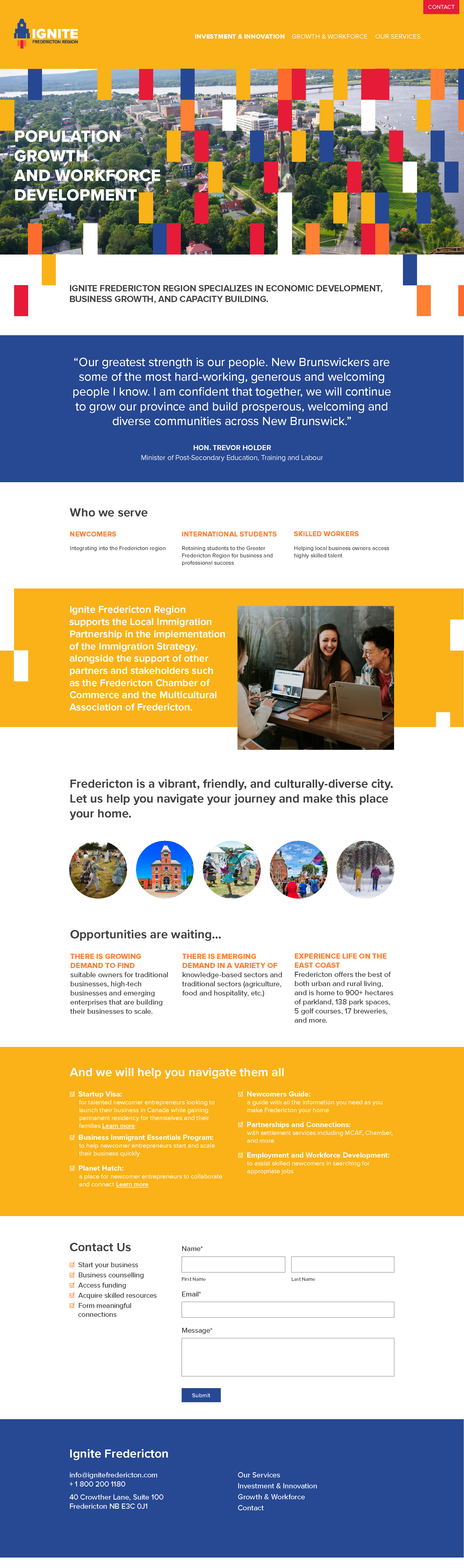 Ignite fredericton website page describing the community