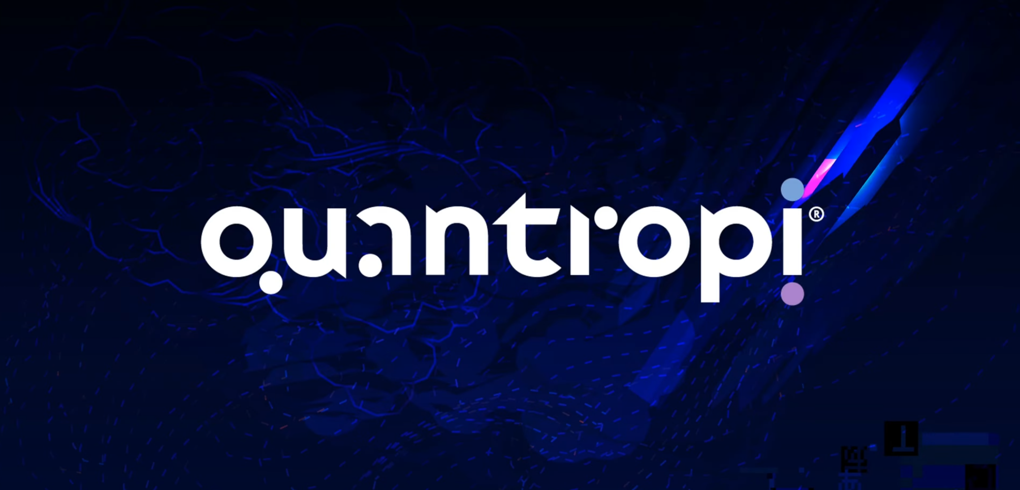The image shows the word 'antropi' written backward with a dark and abstract background featuring blue and purple lines and shapes.