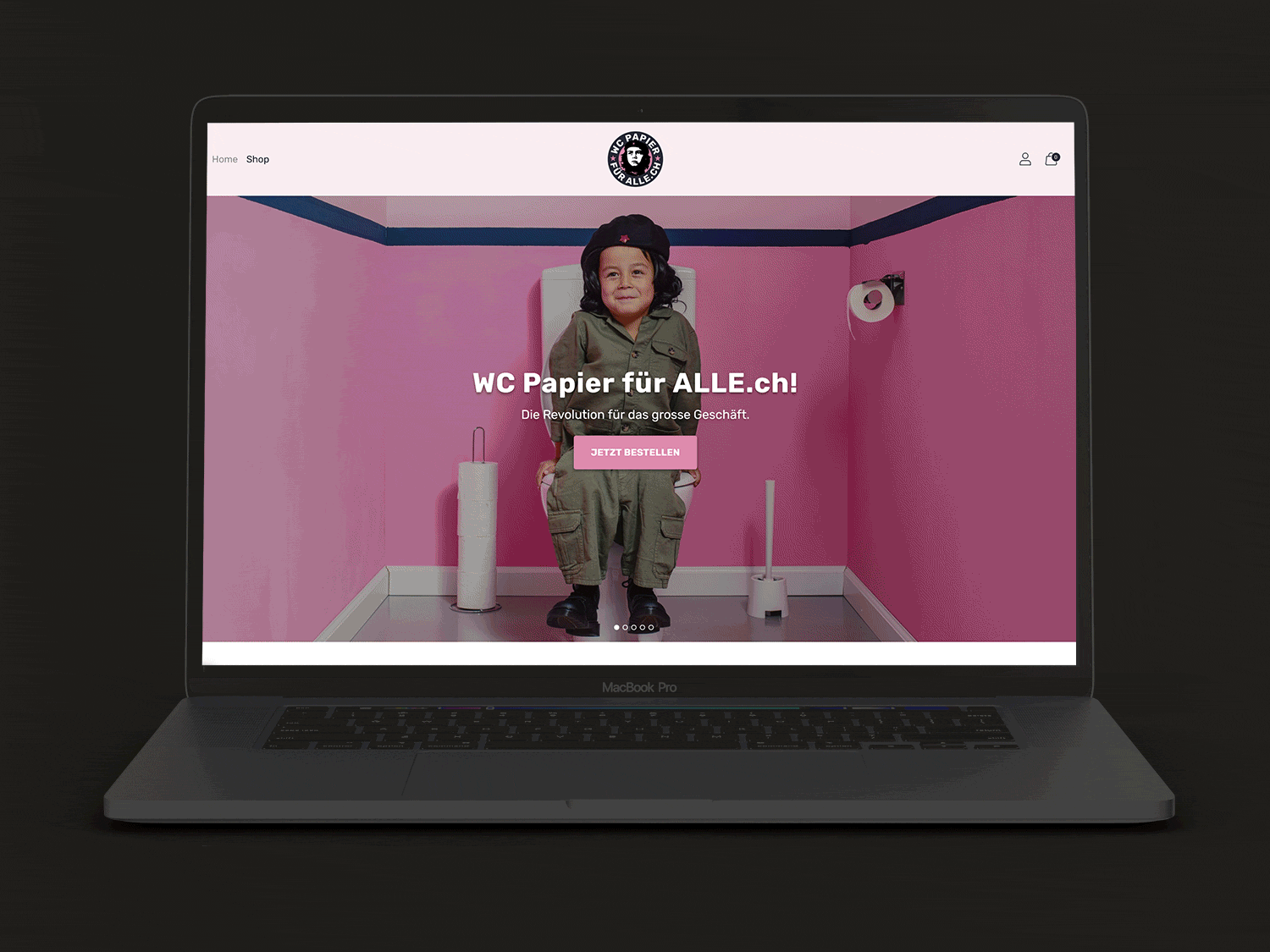 Animation mit Scrolling über die Startseite auf dem Online-Shop von wcpapierfueralle.ch