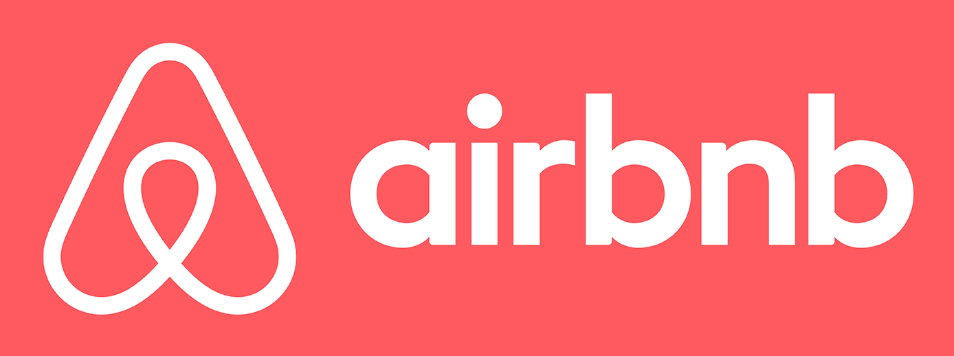 Airbnb logo with red background and white icon and text.