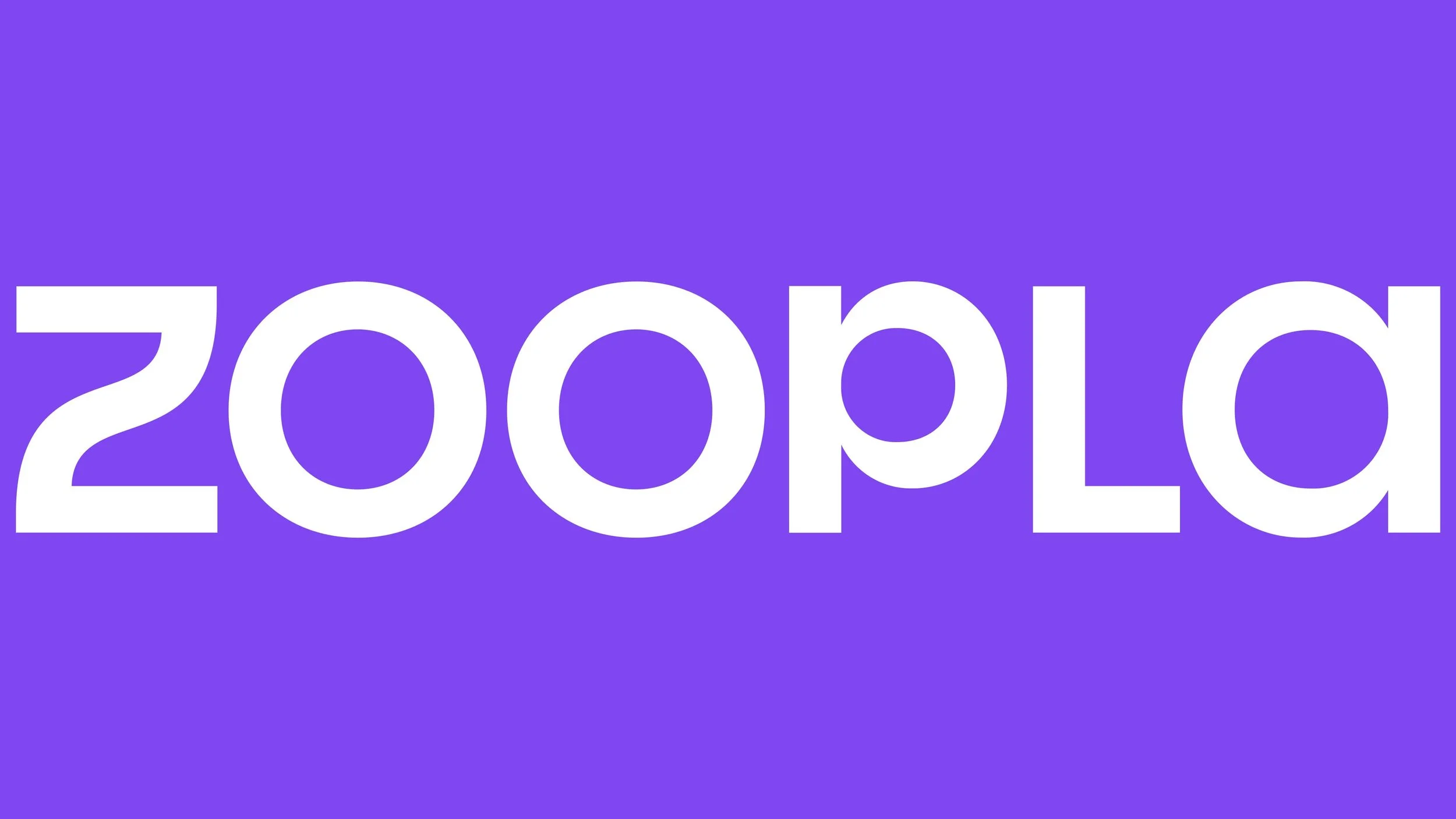 The image shows the logo of Zoopla, a real estate website, with the brand name in large white letters on a purple background.