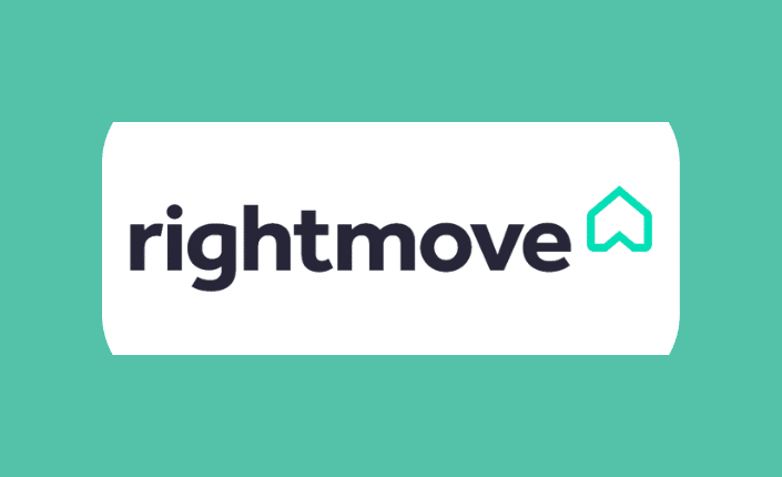 Rightmove logo with the name in black text and a house icon on a teal background.