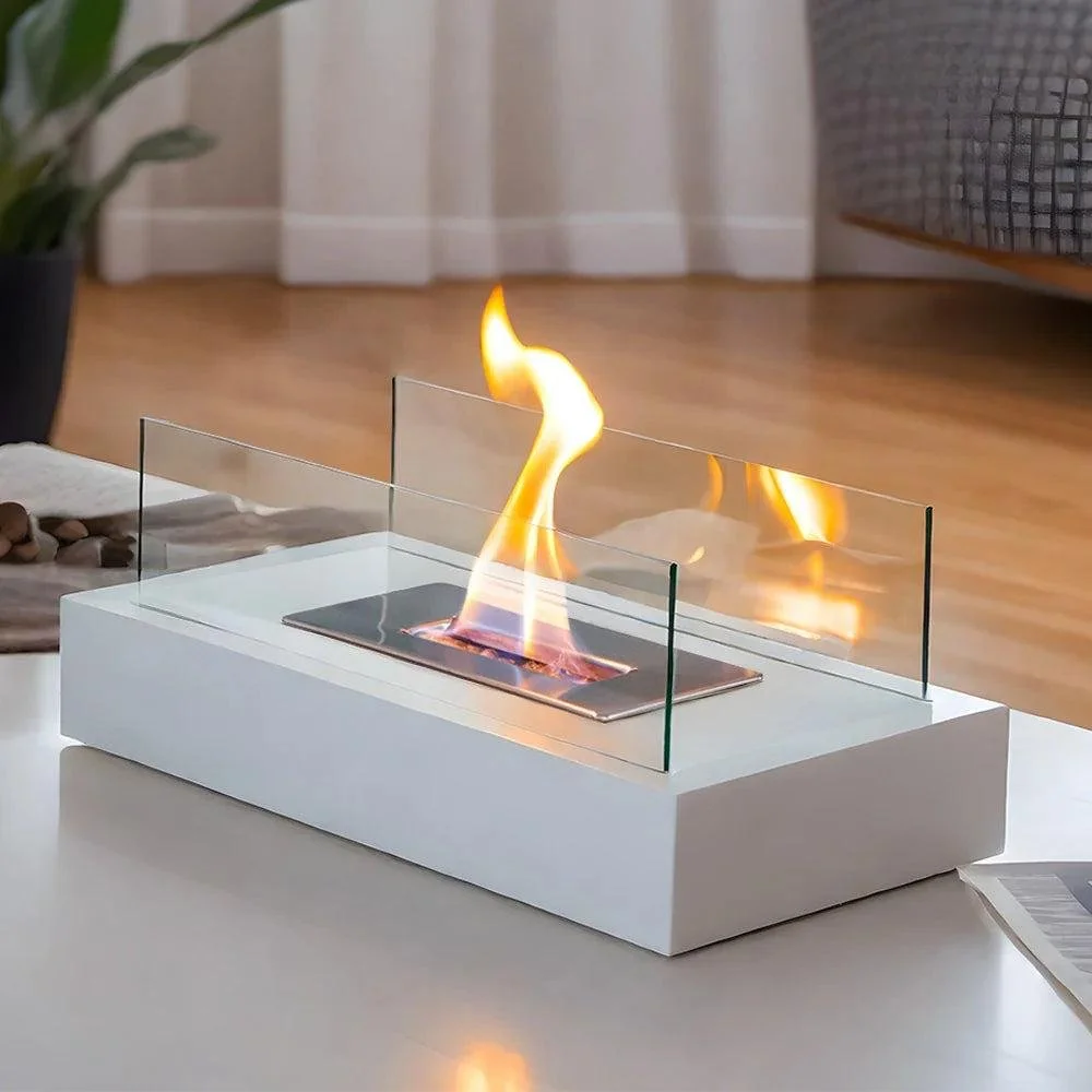Square Tabletop Fire Bowl Pot with Two-Sided Glass
