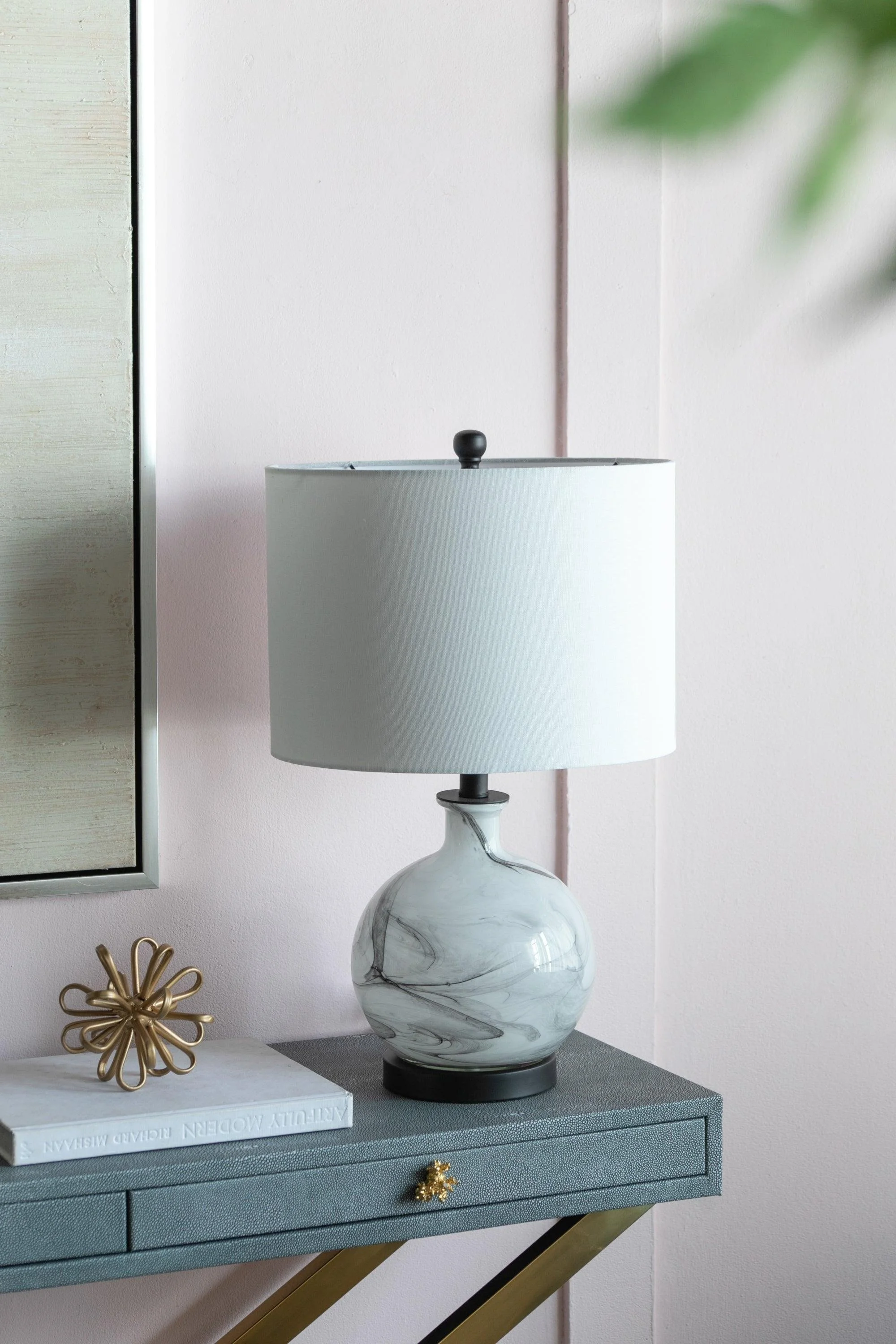 14x14x23' White and Grey Glass Table Lamp